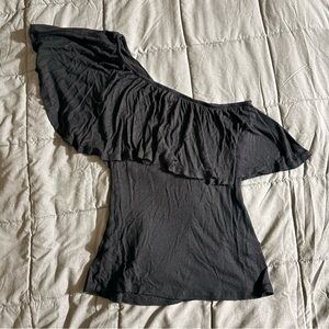 Vintage Self Esteem One‑Shoulder Black Ruffle Top Size S Great Condition